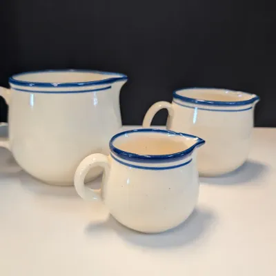 Vintage East German Ceramic Pitcher Set Blue Stripe