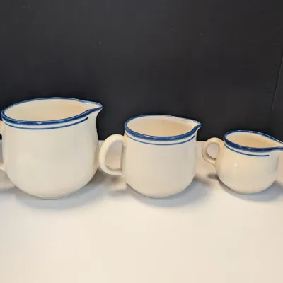Vintage East German Ceramic Pitcher Set Blue Stripe