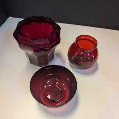 Ruby Red Vases & Bowl
