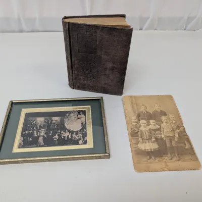 Antique Photograph & 1949 Post Card & Ivanhoe By Sir Walter Scott Bart 1900 Book