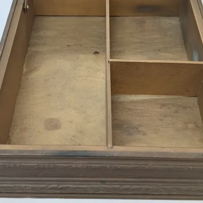 Antique Wooden Jewelry Box Picture Frame Top Design w/ Georgian Print Sepia Design