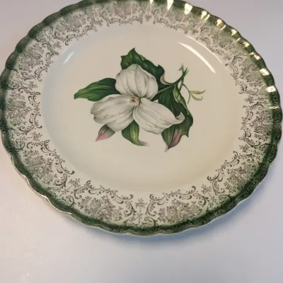 9 1/2" American Limoges Mandarin Green Trillium 22K Gold Plate Vintage 6" RS Germany Plate & 7 3/4" E.B. Lattorff...