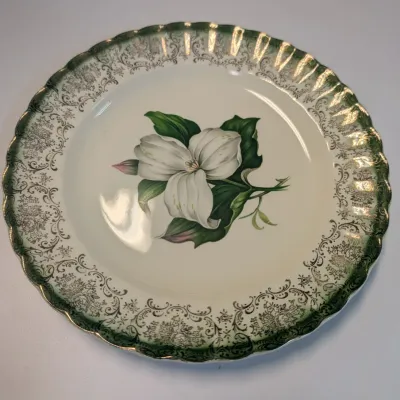 9 1/2" American Limoges Mandarin Green Trillium 22K Gold Plate Vintage 6" RS Germany Plate & 7 3/4" E.B. Lattorff...