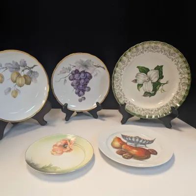 9 1/2" American Limoges Mandarin Green Trillium 22K Gold Plate Vintage 6" RS Germany Plate & 7 3/4" E.B. Lattorff...