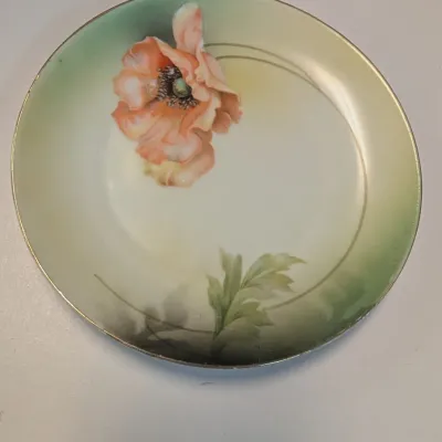 9 1/2" American Limoges Mandarin Green Trillium 22K Gold Plate Vintage 6" RS Germany Plate & 7 3/4" E.B. Lattorff...