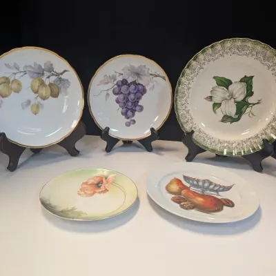 9 1/2" American Limoges Mandarin Green Trillium 22K Gold Plate Vintage 6" RS Germany Plate & 7 3/4" E.B. Lattorff...