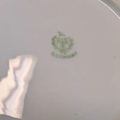 9 1/2" American Limoges Mandarin Green Trillium 22K Gold Plate Vintage 6" RS Germany Plate & 7 3/4" E.B. Lattorff...