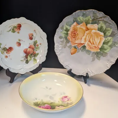 Hand-painted Beyer & Brock Rudolstadt Dish, Sevres & Limoges LDBC Flambeau Porcelain Plates #17