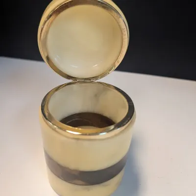 Vintage Italian Alabaster Hinged Trinket Box w/ Brass Bands