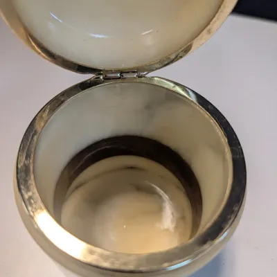 Vintage Italian Alabaster Hinged Trinket Box w/ Brass Bands