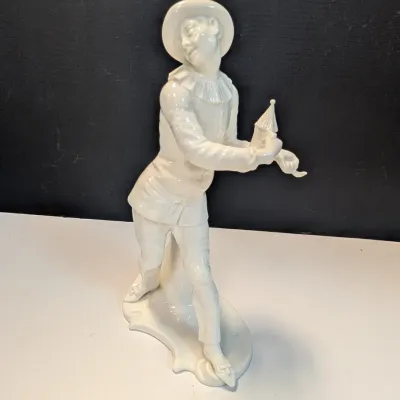 Nymphenburg Figure Harlequin From Italian Comedy Pierrot Vintage German Porcelain