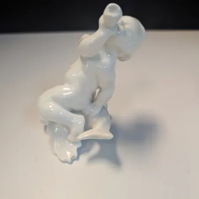 Porcelain Boy On Dolphin Figurine Bing & Grondahl 1950's