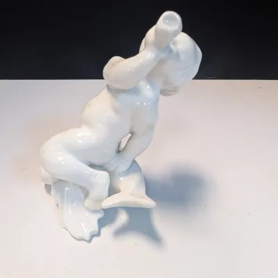 Porcelain Boy On Dolphin Figurine Bing & Grondahl 1950's