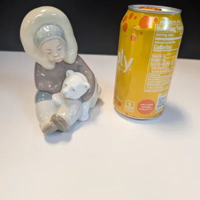 Lladro Spain Eskimo Playing w/ Polar Bear Cub