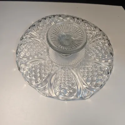 Vintage US Glass Broken Column Bowl Pedestal Serving Bowl & Clear Cake Platter