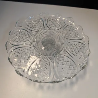 Vintage US Glass Broken Column Bowl Pedestal Serving Bowl & Clear Cake Platter