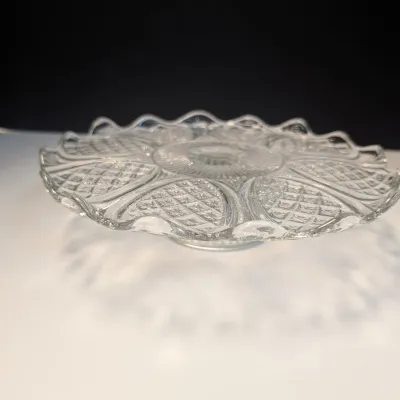 Vintage US Glass Broken Column Bowl Pedestal Serving Bowl & Clear Cake Platter