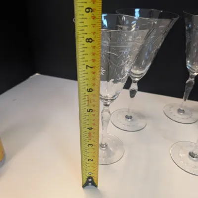 4 - Etched Crystal Wine Or Water Glassware