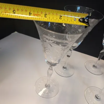 4 - Etched Crystal Wine Or Water Glassware