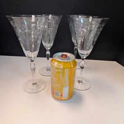 4 - Etched Crystal Wine Or Water Glassware