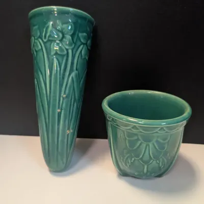 Vintage Glazed USA Flower Wall Pocket & Flower Vase