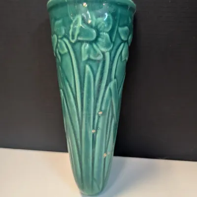 Vintage Glazed USA Flower Wall Pocket & Flower Vase