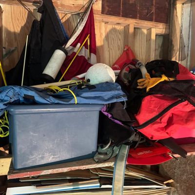 Sale Photo Thumbnail #151: Includes tanks, flippers, buoys, and more. Age related wear.