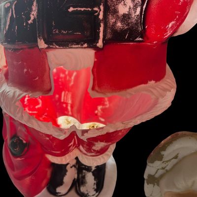 Sale Photo Thumbnail #181: Includes an angel, and Santa Claus. Total of two piece. There is age related wear, including paint loss on the angel, and plastic damage on Santa. Measurement of tallest: 62”H.
