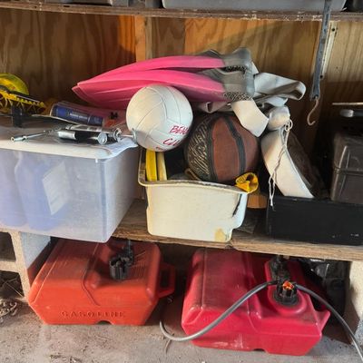 Sale Photo Thumbnail #184: Includes marine gas cans, tools, sporting goods, and more.