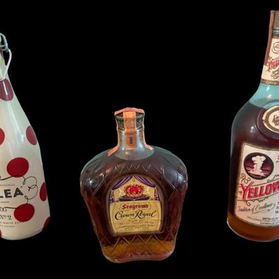 Sale Photo Thumbnail #219: Includes a Crown Royal bottle, a Lolea white sangria bottle, and a Yellowstone Kentucky straight bourbon bottle. Total of three collector bottles.