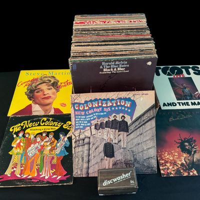 Sale Photo Thumbnail #264: Includes Elvis, The Animals, The Monkees, CCR, Vanilla Fudge, War, Bob Marley, Cheech and Chong, and more. Total of 70+ pieces. There is age related wear. Not tested.