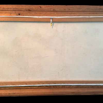Sale Photo Thumbnail #285: Signed B Salas. Salas focused on vibrant, stylized everyday street scenes. Measurement: 56” x 32”. Pre-auction estimate: $100-$300.