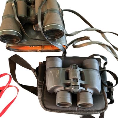 Sale Photo Thumbnail #287: Includes binoculars, early field binoculars, flashlights, and more. Total of 10 pieces.