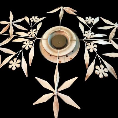 Sale Photo Thumbnail #313: Includes a large wall clock, and two candle sconces, from the mid-century. Total of three pieces. Clock not tested.