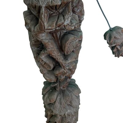 Sale Photo Thumbnail #331: This is a vintage primitive carved wood figural tiki totem kinetic balancing art sculpture. It features natural fibers and feathers. There is age related wear. Measurement: 51”H.