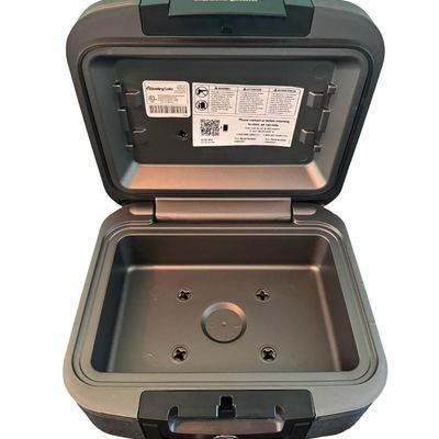 Sale Photo Thumbnail #341: Model CHW2021. This is a .28 cubic foot fire- and water-resistant chest safe. It is secured with a key lock. Includes two keys. Exterior dimensions: 15”L x 14”W x 7”D.