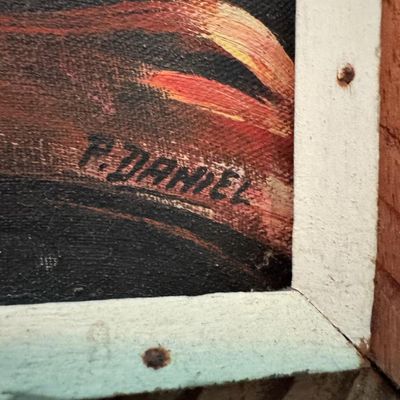 Sale Photo Thumbnail #343: This is a mid-century piece on canvas, in the manner of so many artists of this area.