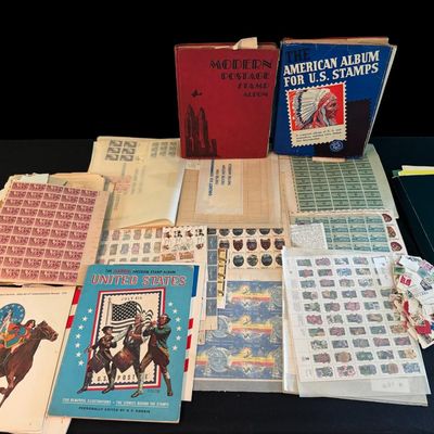 Sale Photo Thumbnail #393: Includes numerous U.S. and foreign stamps, along with sleeves and collector books.