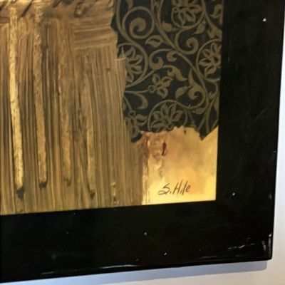 Original Mixed Media "The Big Apple" by Scott Hile – Large Framed Abstract Collage on Wood Panel