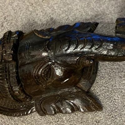 Hand-Carved Wooden Lord Ganesha Mask Wall Hanging – Spiritual Decor 12" Tall