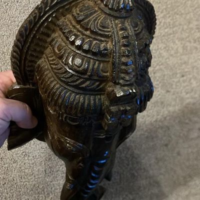 Hand-Carved Wooden Lord Ganesha Mask Wall Hanging – Spiritual Decor 12" Tall