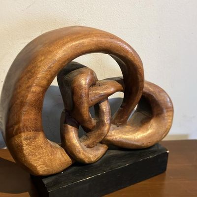 Vintage Boho Carved Wood Love Knot Sculpture 10.5" Tall