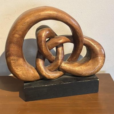 Vintage Boho Carved Wood Love Knot Sculpture 10.5" Tall