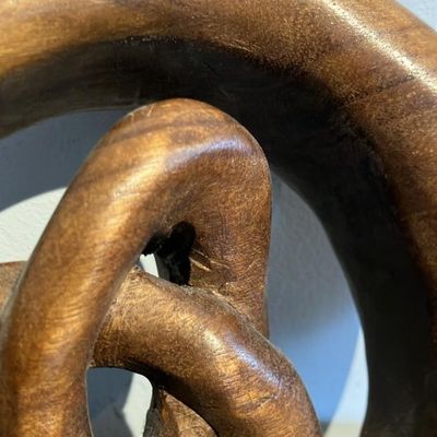 Vintage Boho Carved Wood Love Knot Sculpture 10.5" Tall
