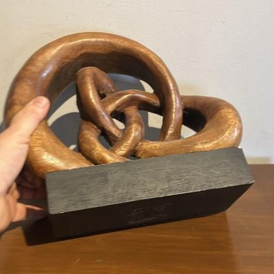 Vintage Boho Carved Wood Love Knot Sculpture 10.5" Tall