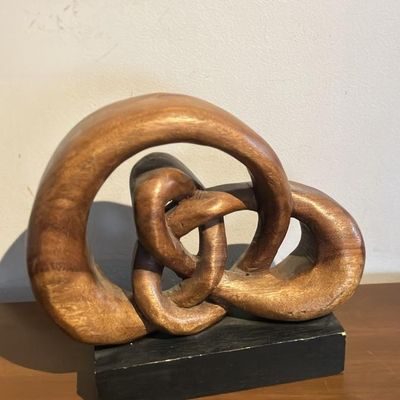 Vintage Boho Carved Wood Love Knot Sculpture 10.5" Tall