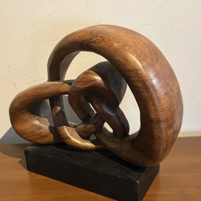 Vintage Boho Carved Wood Love Knot Sculpture 10.5" Tall