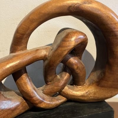 Vintage Boho Carved Wood Love Knot Sculpture 10.5" Tall