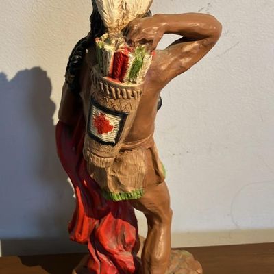 1976 Universal Statuary Native American Warrior Statue #481 – 14.5" Tall Hand-Painted Figurine