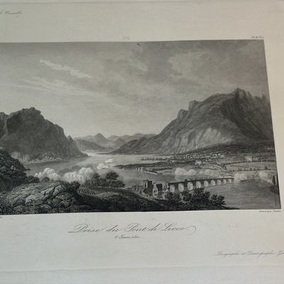 19th Century Steel Engraving - Prise du Pont de Lecco 1800 (Napoleonic Wars)